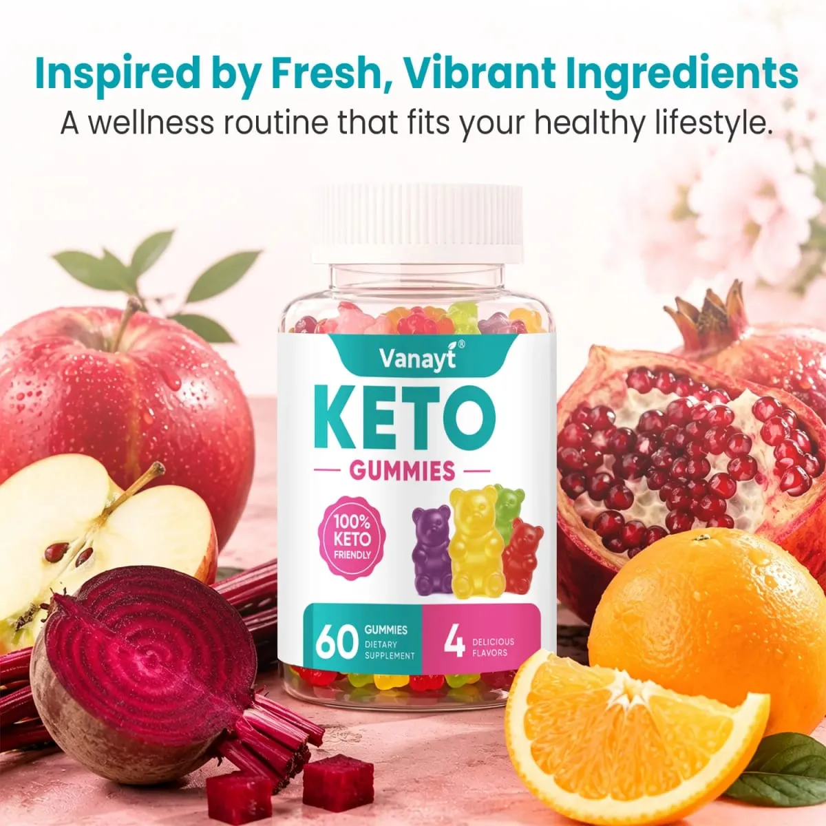 Apple Cider Vinegar Gummies Dietary Supplement with B9 B12 & Organic Beetroot Extract for Adults Support Healthy Weight Management