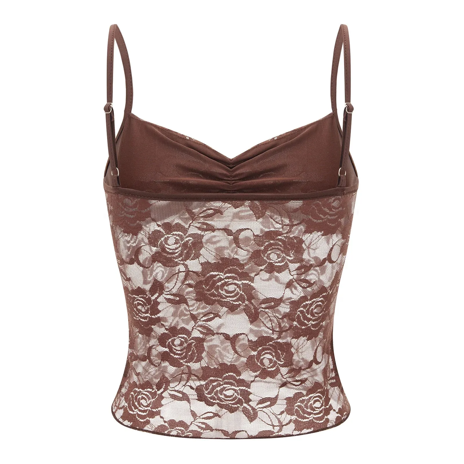 Women's Summer Lace Cami Tops Sleeveless Ruched Front Solid Color Camisole Slim Fit Tank Tops — image 5