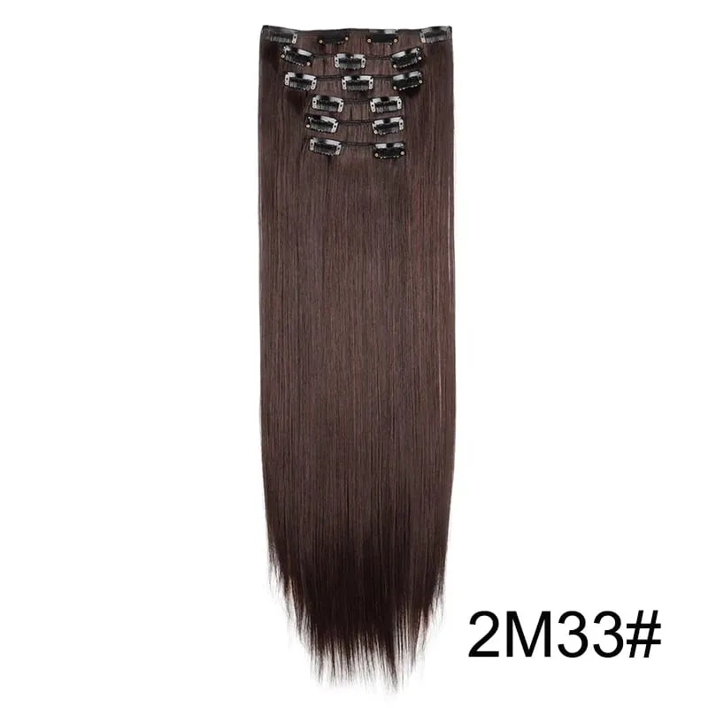 24Inch Synthetic 6pcs/set Long Straight Hair Extension Increasing Volume Extending Soft Comfortable Hairpiece for Women