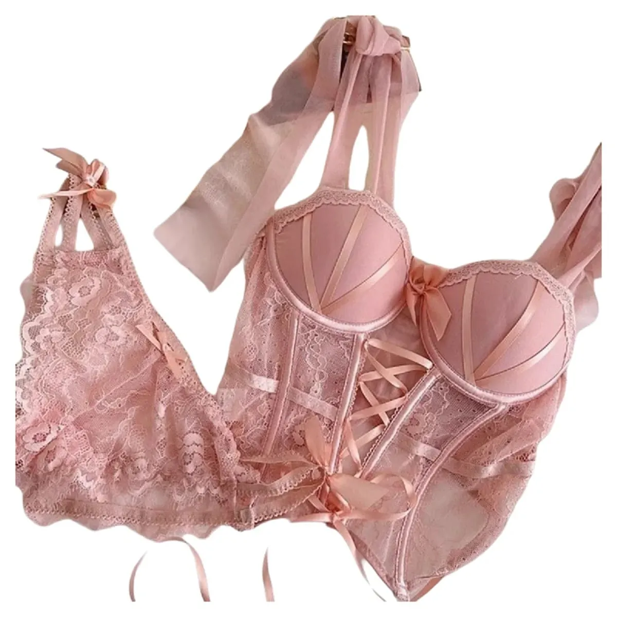 Japan Sexy Lingerie Set Lolita Kawaii Pink White Laced Up Adult Cosplay Women Bra Underwear Set Girl Sleepwear Clothing — image 2