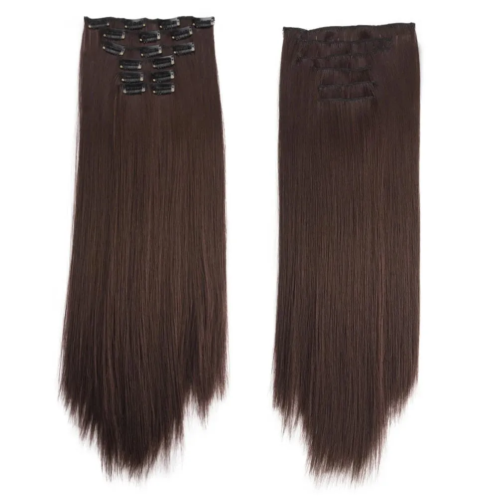 6PC Long Clip in Hair Extensions Brown Synthetic Straight Clip-in Hairpieces 24 inch Straight Hair Piece Extensions for Women — image 10