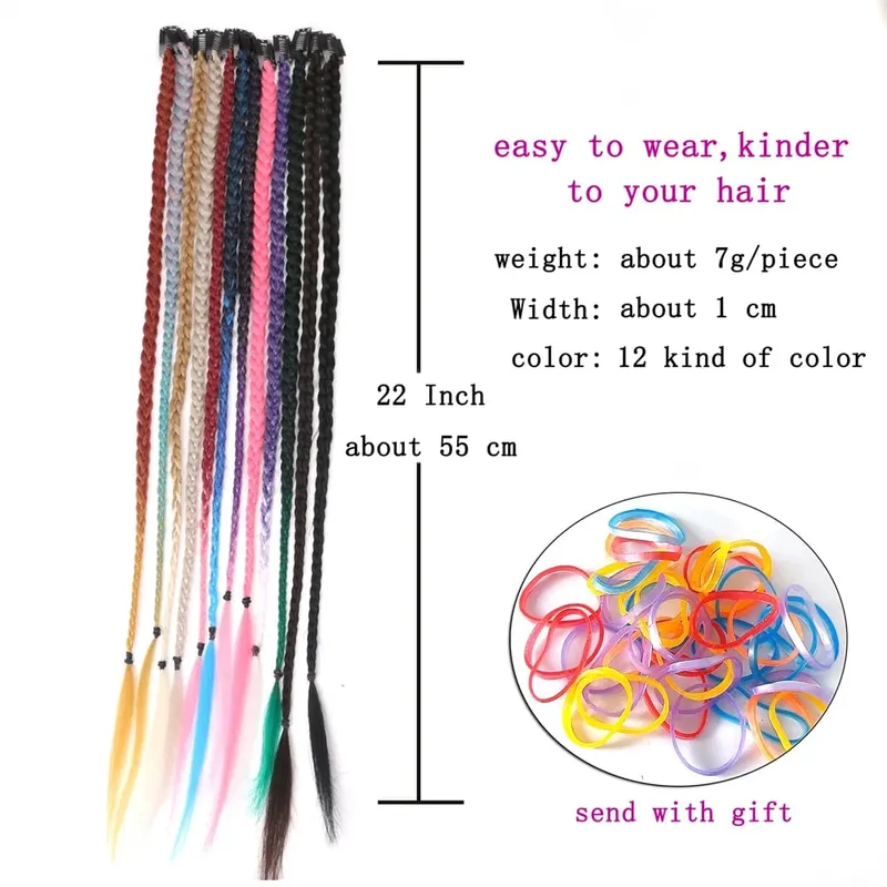 Estensioni clip-in sintetiche da 5 pezzi / lotto per le donne Coda di cavallo Arcobaleno Estensione dei capelli treccia 22 '' Ombre Parrucchino Treccia con clip — image 4
