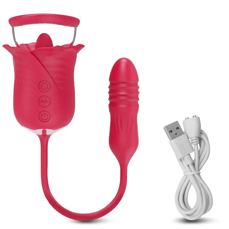 Rose 2 in 1 with Tongue Licking Thrusting Vibrator Sex Toys Dildo for Women Nipple Sucker Stimulator Vacuum Orgasm Female Adult — image 8