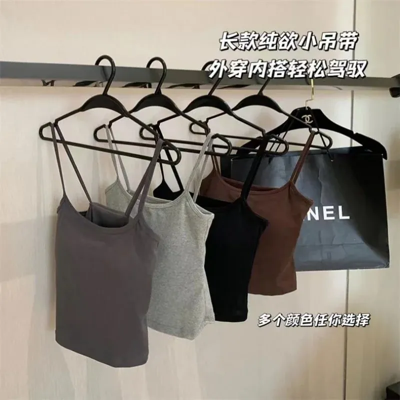 2PCS/SET Women's Basic Cotton Camisole madam Solid Color Spaghetti Straps Sleeveless Slim Vests Breathable Short Sleeveless Tops — image 5
