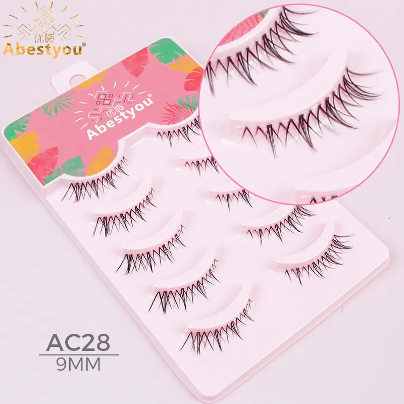 Abestyou 3d Short 9mm Faux Cils Small Thin Light Cat Eye Camellia Winged Lash Transparent Clear Stripe Mink Eyelash Lower Lashes — image 3
