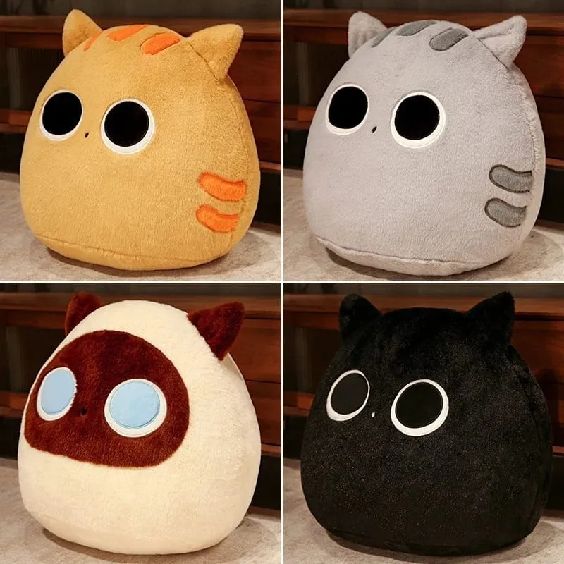Generic Fluffy Cute Round Black And Brown Cat Plush Pillow Soft Stuffed Plush Toy Sofa Bed Back Cushion Home Decor For Adult — image 2