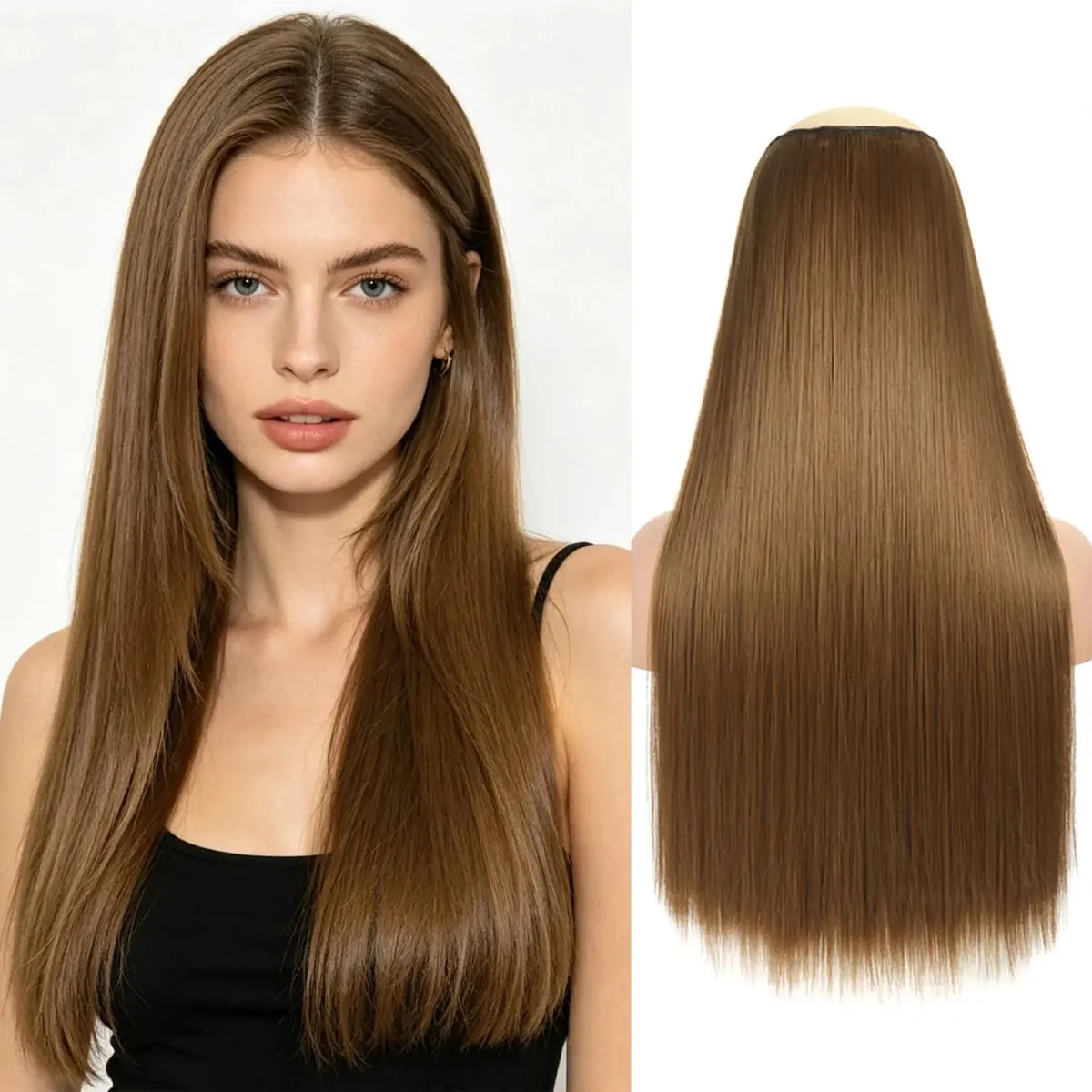 Synthetic 5 Clips in one piece hair extensions 22inch long straight clip in hair for women girls daily party holiday — image 21