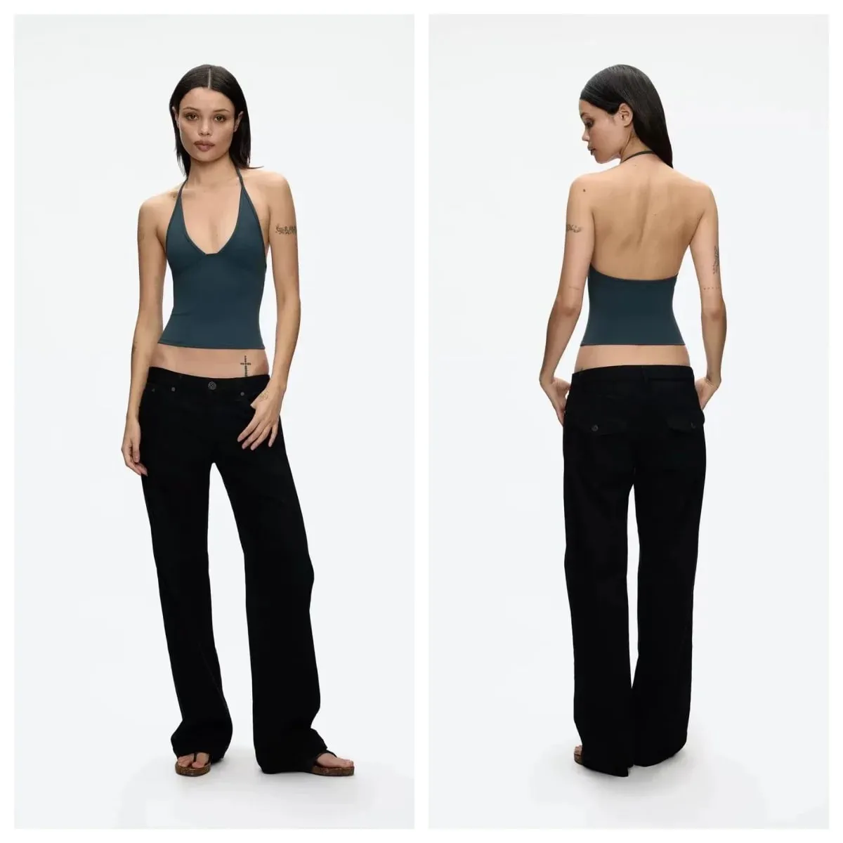 Tank Vest Deep V Halter Solid Color Basic Sleeveless Top Soil Brown Camisole — image 1