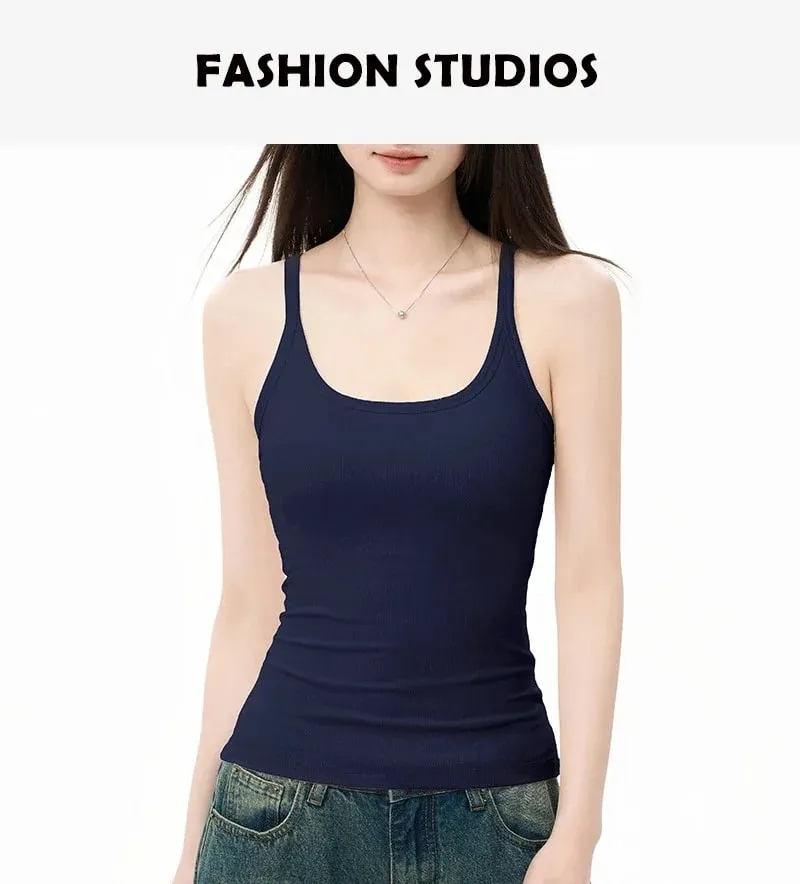 Zjaiss Elegant Knit Summer Tank Top Korean Slim Solid U Neck Women Cami Soft Ribbed Basic Layering Vest Fashion Ladies Top — image 8