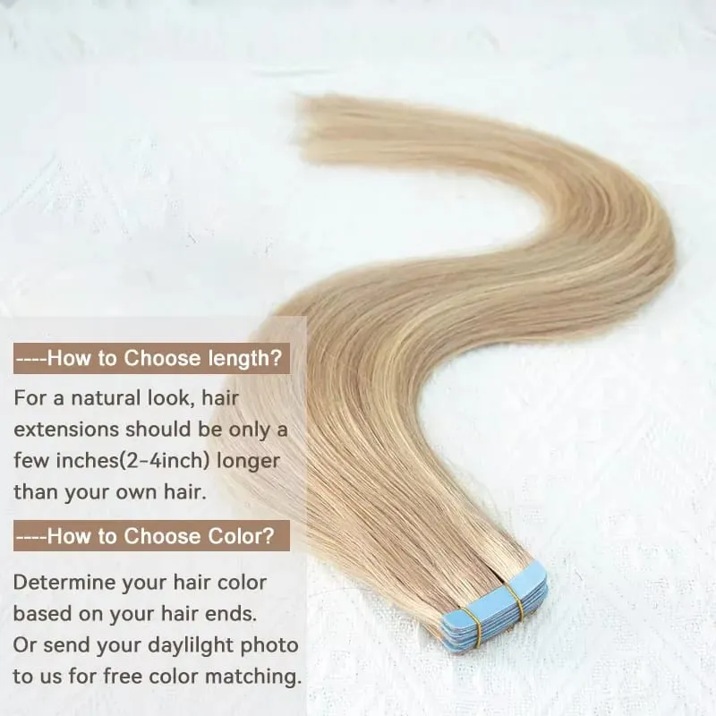 20pcs Seamless Tape in Hair Extensions Human Hair Straight Glue in Extensions Remy Human Hair Extensions 30g/pack 12-20inch
