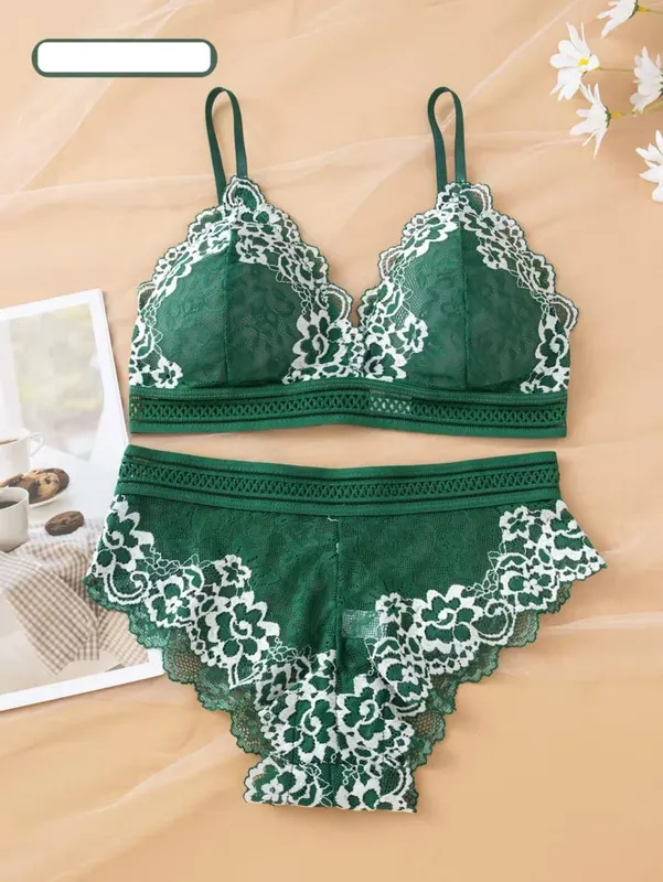 Sexy Lace Lingerie Set Thin Mold Cup No Steel Ring Comfortable Push Up Bra Set For Women — image 10