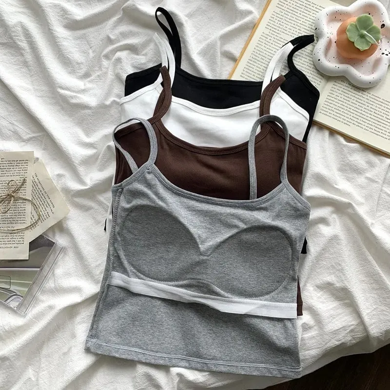 1PC Women's Solid Color Spaghetti Straps Sleeveless Slim Camisole With Chest Pad — image 5