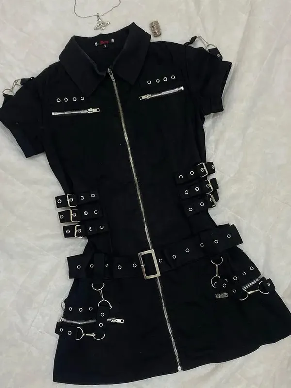 Premium Slim Dark Casual Dresses Japanese Unique Half Sleeve Minority High Street Robe Personalized Y2K Goth Punk Style Vestidos