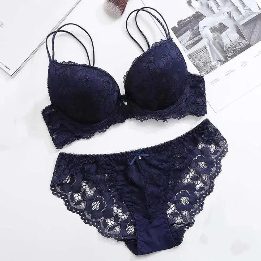 Sweet Mesh Lace Flower Bra Bowknot Non Slip Push Up Bra Women Lingerie Low Waist Seamless Underwear Set Summer — image 5