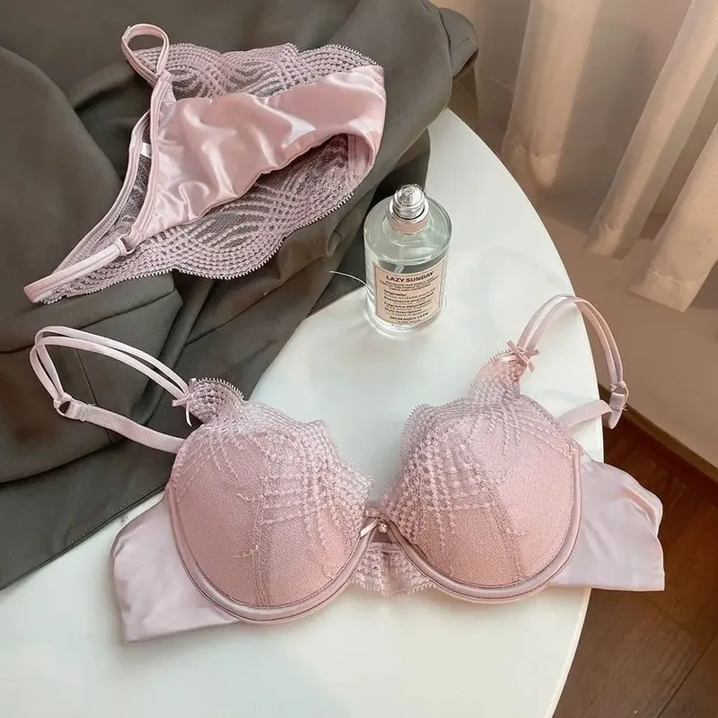 Ladies Lace Lingerie Set Pure Desire Aesthetic Deep V Thin Straps Thin Cup Soft Underwire Push‑Up Bra Underpants S-XL — image 8