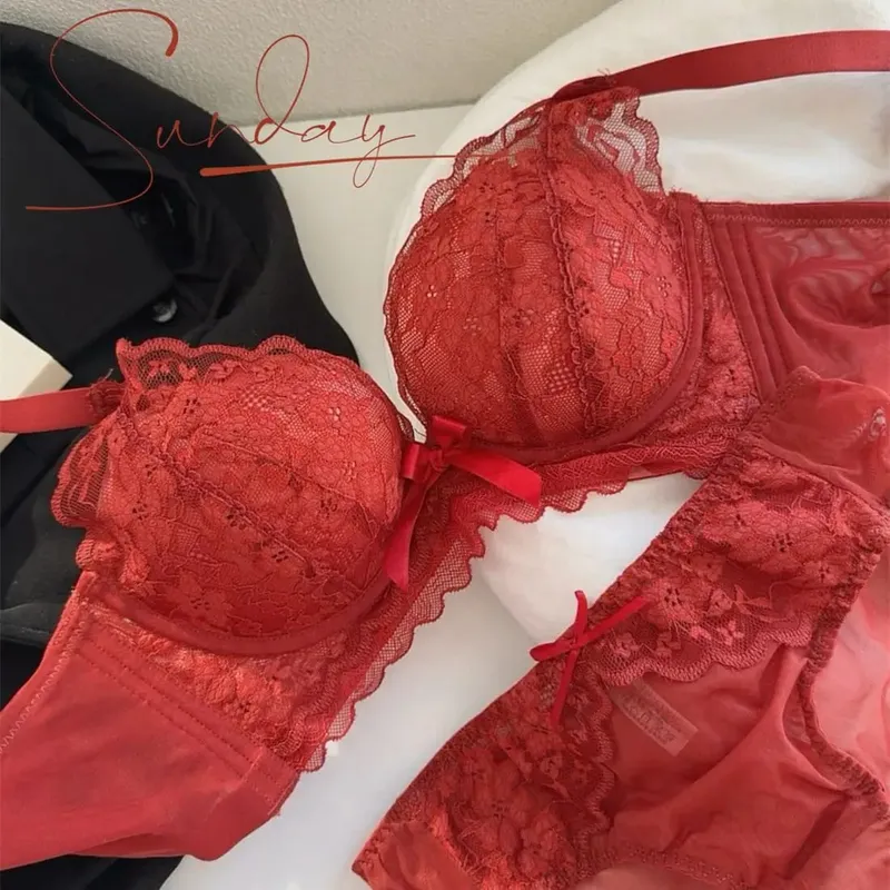 Sexy Lace Lingerie Set Manga-Style Bra Small-Bust Gathering Side-Boob Control Uplifting Comfortable Wireless Bra Set. — image 11