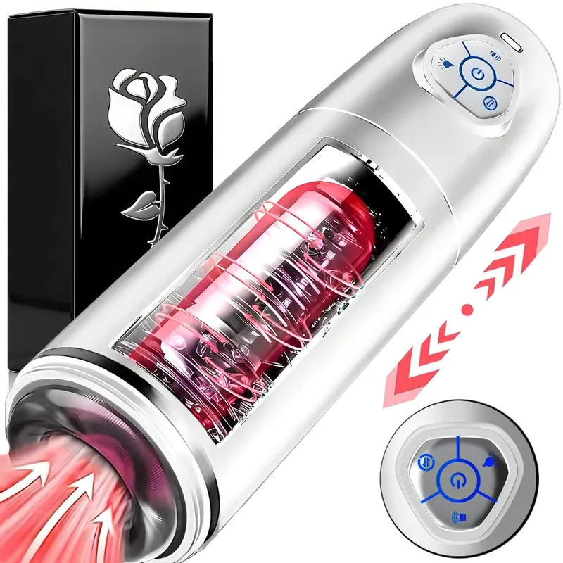 Automatic 10 Thrusting Rotating Modes & Colored Lights Masturbators Cup with Penis Stimulation Electric Male Sex Toys for Men