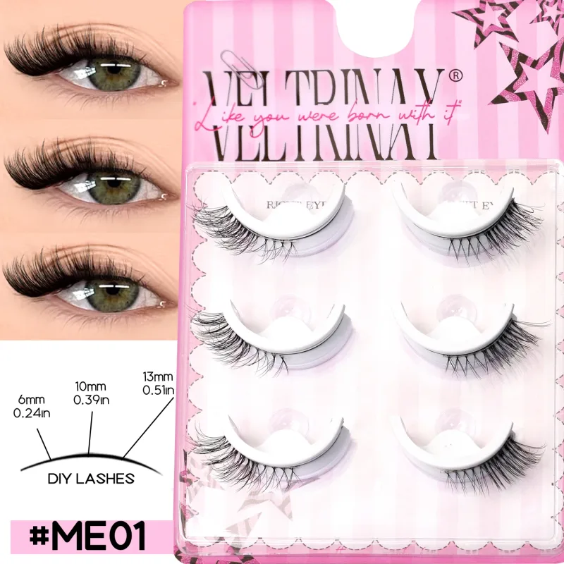 NO Glue Strips Lashes Natural Half Lashes Clear Band Short False Eyelashes Replaceable Eyelash Strips Eye Makeup