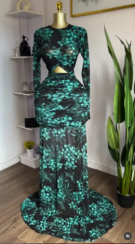 2025 Fall Women O-neck Long Sleeve Print Mermaid Maxi Dress 2025 Evening Birthday Beach Sexy Night Party Long Dresses