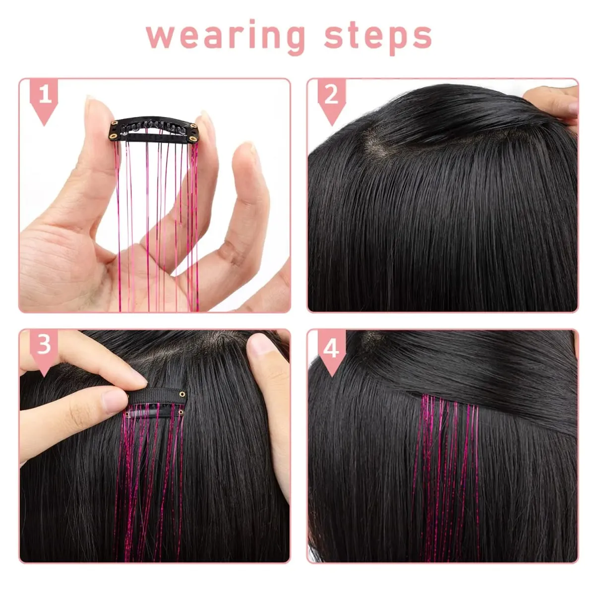 6Pcs Synthetic Hair Tinsel Clip in 19.6Inch Glitter Tinsel Hair Clip in Hair Tinsel Kit Heat Resistant Shiny Sparkle Fairy Hair — image 7