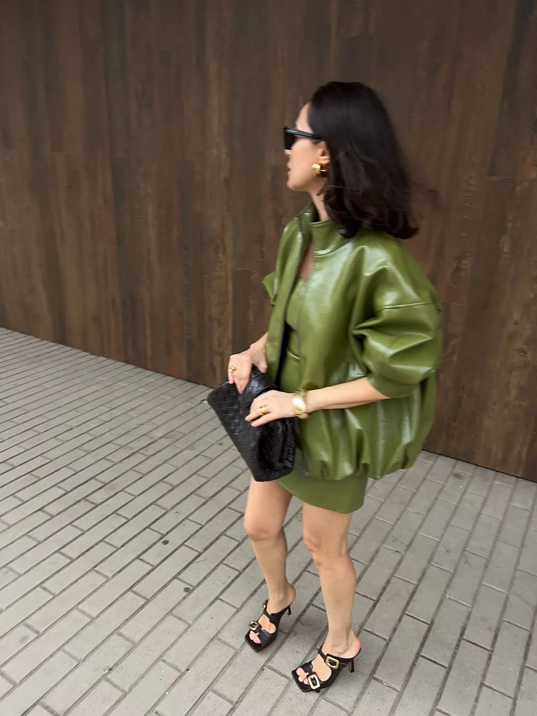 Vintage Green Leather Skirt Sets Women Fashion Solid Strapless Short Skirts Zipper Jacket Outfits Lady Daily Highstreet Outfit — image 5