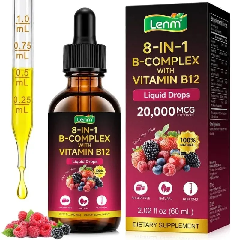 Lenm B Complex Liquid Drops 8-in-1 with B12 2000mcg B1 B2 B3 B5 B6 B7 Folate for Energy & Metabolism Support Sugar-Free 60ML — image 8