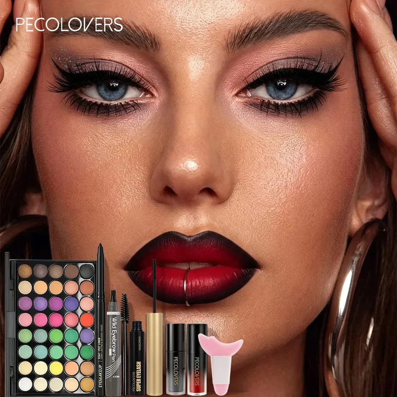 8 stk. Makeup Kit alt-i-én kosmetisk sæt til fuld ansigt med flerfarvet øjenskyggepalet Eyeliner Øjenbrynspen Mascara Lipgloss — image 5