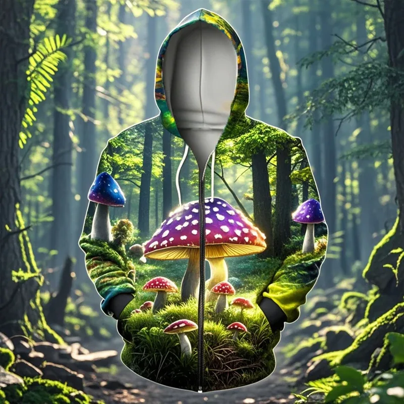 Mushroom 3D Print Zipper Hoodie Men Women Casual Fashion Hooded Sweatshirts Male Oversized Tracksuit Hoodies Man Coat Clothing — image 2