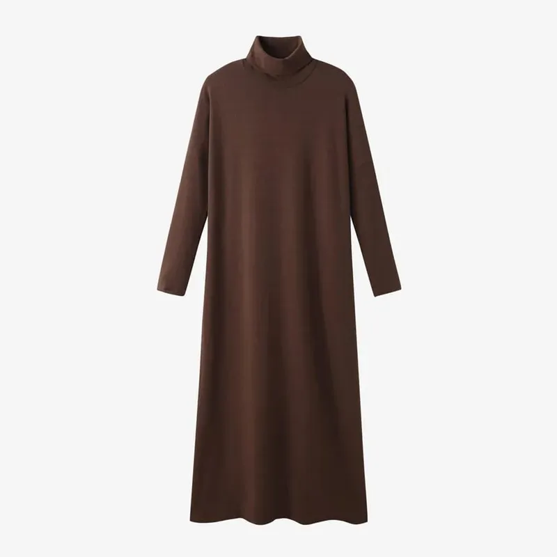 Abito invernale AS 2024 con collo alto e costine addensate, maxi abito basic con colletto rovesciato, morbido e confortevole (Spedizione in 1 giorno) — image 8