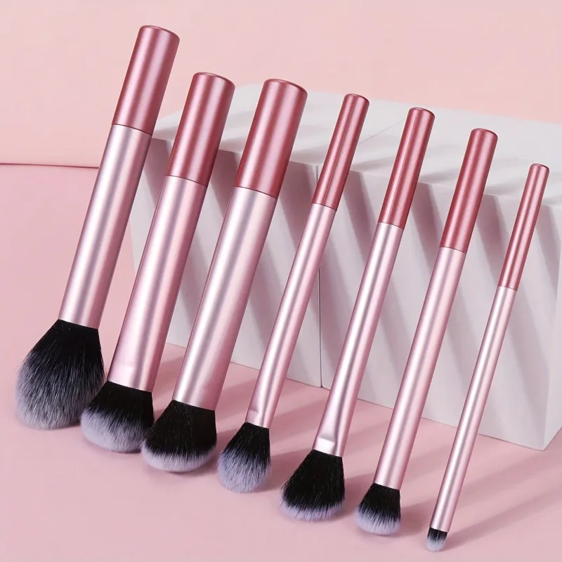 7pcs Pro Makeup Brush Set - Soft Premium Synthetic Hair Make Up Brushes Foundation Blush Eyeshadow Cosmetic Makeup Tools