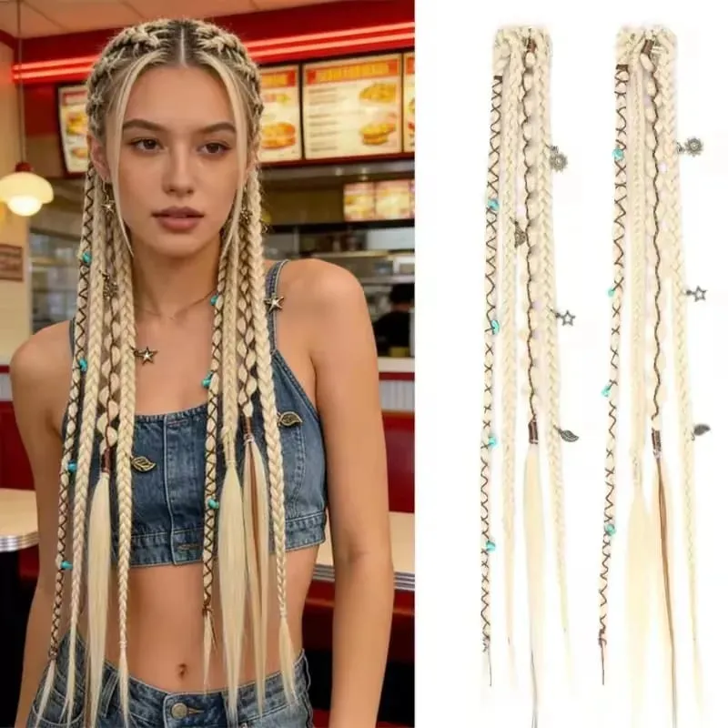 LM Bohemian Style Fried Dough Twists Braid Hairpiece Female Wig Braid BB Clip Style Boxing Braid for Women Festival Rave Styling — image 9