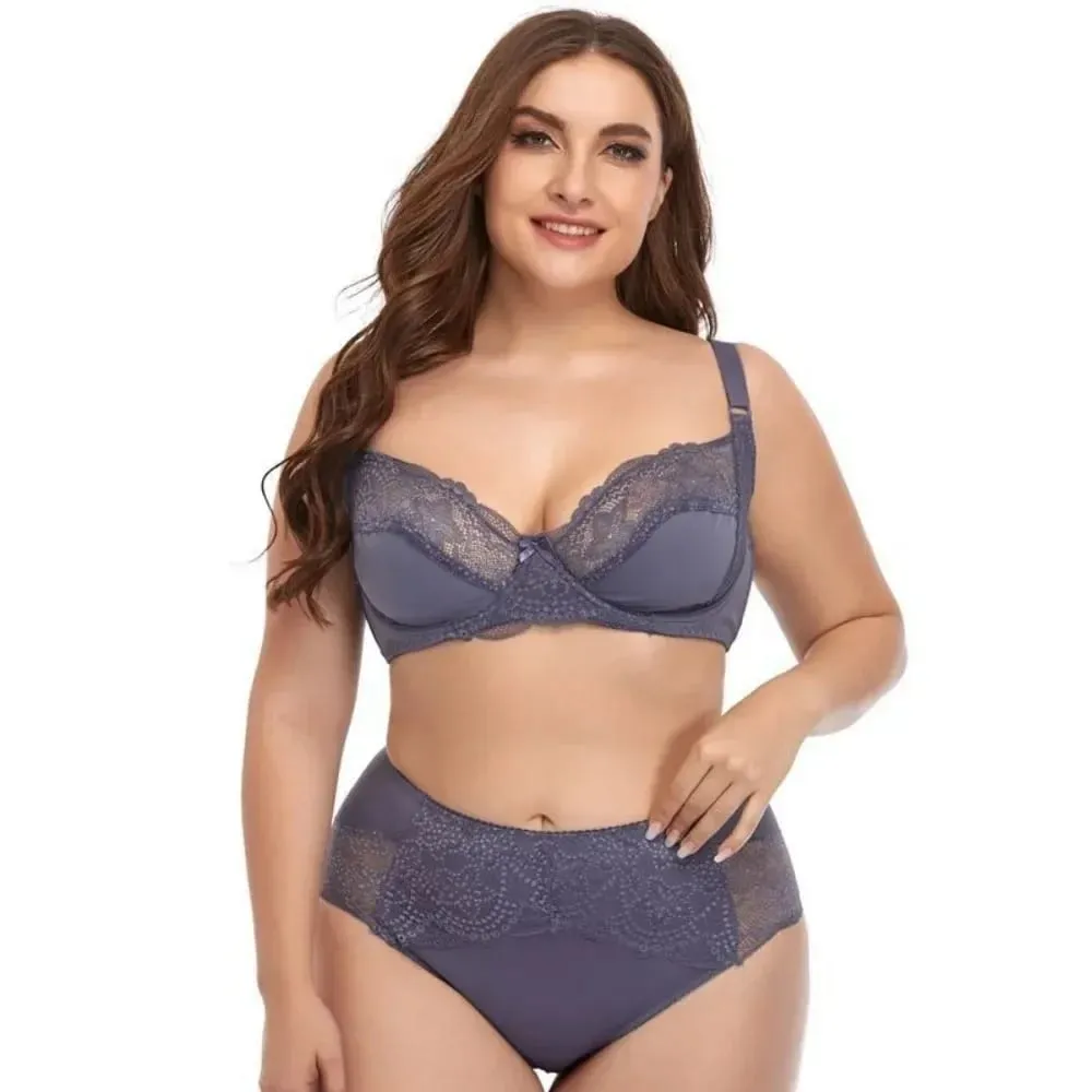 Lightweight Lace Underwire Bra Set for Plus Size Women Thin Cup Lingerie with Panties Comfortable Lift Daily Wear — image 3
