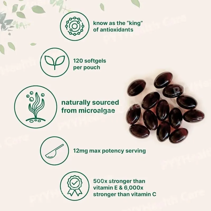 Astaxanthin 12mg Softgels with Oil From Plant-Based Microalgae with Oil Dietary Supplement 120 Pieces — image 3