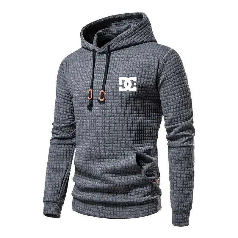 2025 New Spring and Autumn Europe Men DC Letters Printed Casual Large Pocket Hoodie Jumper Small Plaid Jacquard Plus Size — image 8
