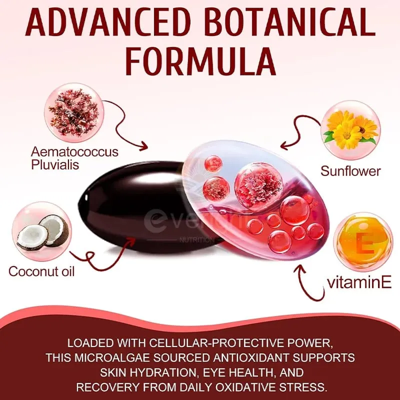 Astaxanthin Supplements 24mg Fresh Microalgae Source Grape Seed Oil Ashwagandha - Antioxidants for Healthy Skin Eyes Aging — image 4