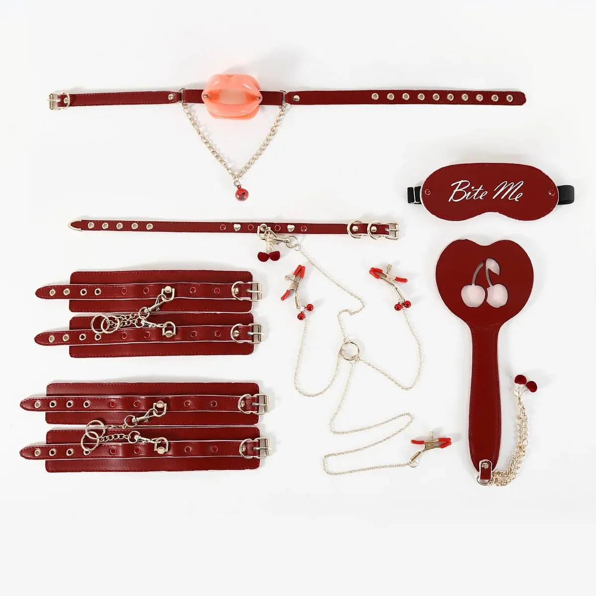 7pcs Sex Toys Set BDSM Bondage Adult Products shaped Mouth Plug Toy Beating Flirting Neck Cover Eyelid Mask Leather Handcuffs — image 1
