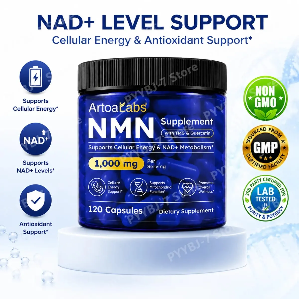 NMN Capsules NAD+ & Cellular Energy Support with TMG Quercetin Resveratrol Mitochondrial Function & Antioxidant Health 120 Count — image 2
