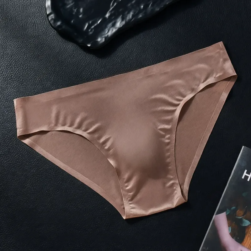 Mens Seamless Briefs Ice Silk Underwear 3D Pouch Breathable Quick Dry Elastic Low Waist Soft Solid Color Men Underpants — image 13