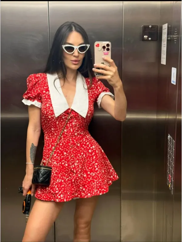 Elegant Flora Painted Ruffle Mini Dress Women Chic Full Sleeve Deep V-neck Slim A-line Dresses 2026 Lady Holiday Street Robe New — image 7
