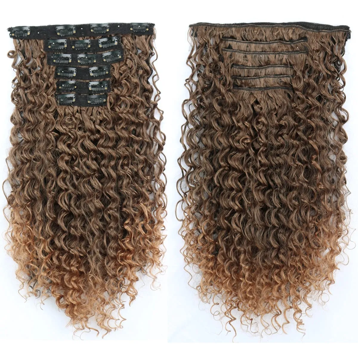 Synthetic Kinky Curly Clip On Hair Extensions Black Blonde Fluffy Kinky Curly Full Head Fake Pieces Hair Extensions For Women — image 11