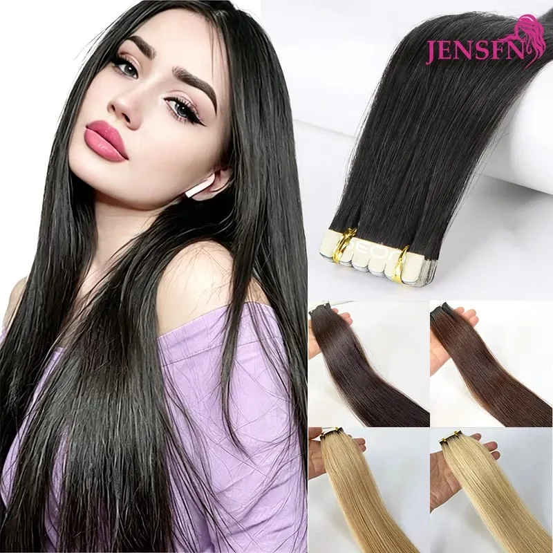 Mini Tape In Hair Extensions 100% Natural Human Hair Remy Quality Straight Seamless PU Tape Ins Brown blonde For Salon — image 2