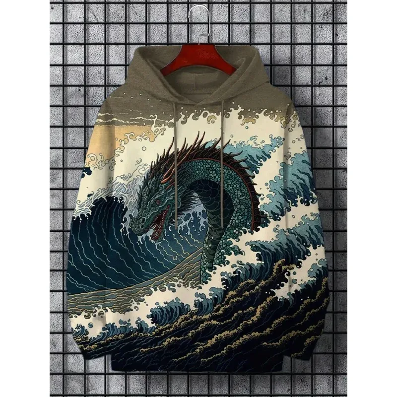 3D Printed Waves Noodles Hoodie For Men Cool Wolf Pattern Long Sleeve Tops Casual Sweatshirt Harajuku Pullover Loose Hoodies — image 7