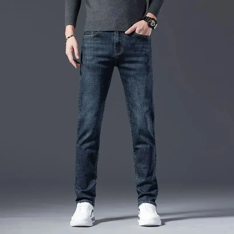 Autumn Winter High Quality Elastic Mens Jeans Cargo Slim Fit Denim Pencil Trousers Midweight Long PantsHighHigh Jeans Man — image 3