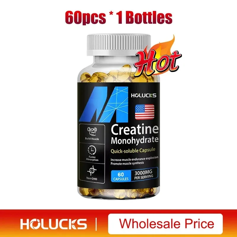 Buy 2 Get 2 Free! Pure Creatine Monohydrate Capsules Support Muscle Growth Strength & Performance Enhances Cognitive Function