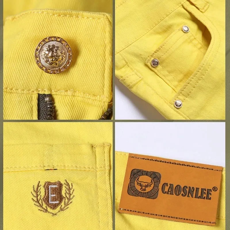 Yellow Pink Red Men's Colorful Denim Stretch Jeans New Elastic Slim Male Clothing Simple Business Denim Trousers — image 6