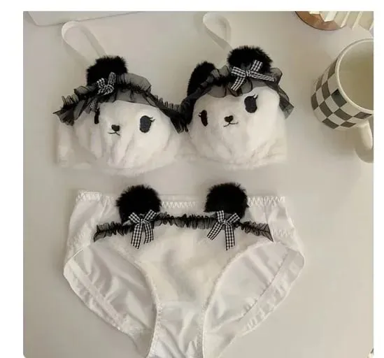 Cute Cat Paw Plush Lingerie Set for Women Warm Winter Bra & Panty with Ears Comfortable Kawaii Underwear — image 30