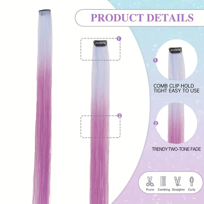 2Pcs Pack Two-Tone Ombre Highlight Clip in Wig Straight Hair Piece Synthetic Fiber Comb for Daily Party Look — image 4