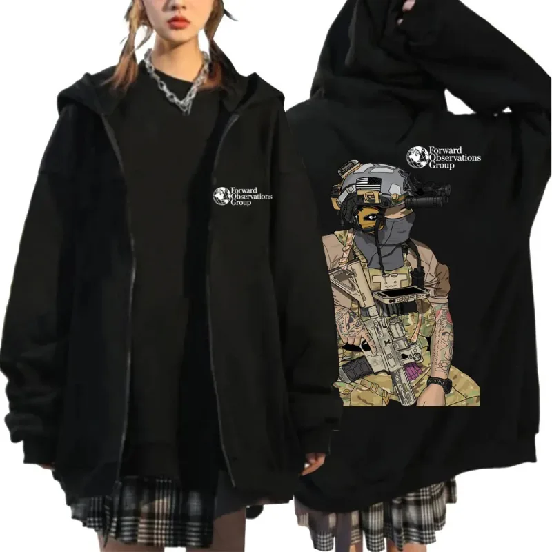 Forward Observations Group Graphi Zip Up Hoodie Fashion Skeleton Gothic Sportwear Men Women Fleece Loose Jackets Streetwear Male — image 3