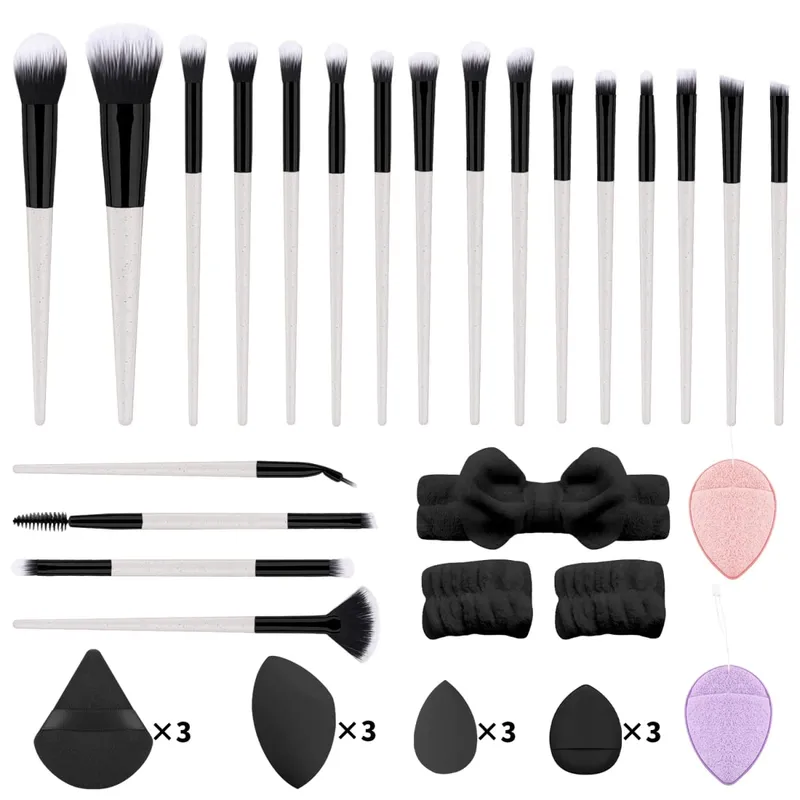 37Pcs Makeup Tool Kit 20Pcs Makeup Brushes With Hairband Wristband Powder Puff Facial Sponge — image 12