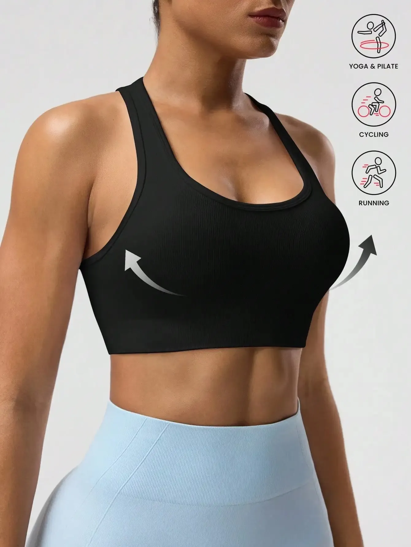 Seamless One-Piece Sports Bra with Wire-Free Support Bust Enhancement and Backless Design for Yoga and Outer Wear